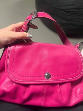 Coach Hot Pink/Magenta Smooth Leather Front Flap Shoulder Bag